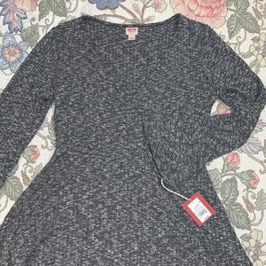 Deep V Bell Sleeves Gray Sweater Dress